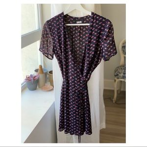 Reformation Navy floral print / mini wrap dress